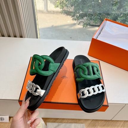 EXTRA SANDAL IN MEDIUM GREEN MIX SILVER CALFSKIN