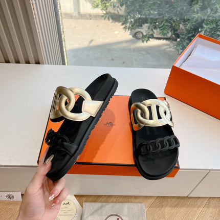 EXTRA SANDAL IN GOLD MIX BLACK CALFSKIN