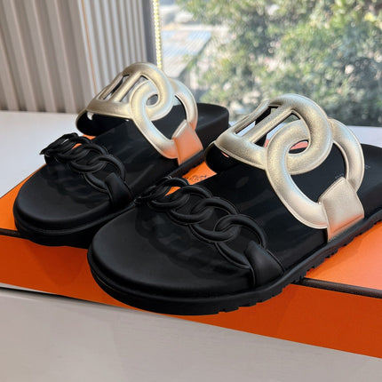 EXTRA SANDAL IN GOLD MIX BLACK CALFSKIN