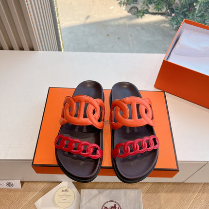 EXTRA SANDAL IN CHERRY RED MIX FIRE ORANGE CALFSKIN