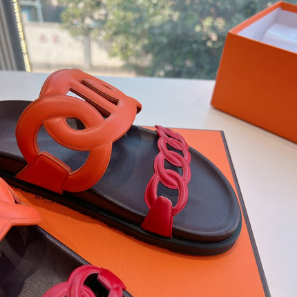 EXTRA SANDAL IN CHERRY RED MIX FIRE ORANGE CALFSKIN