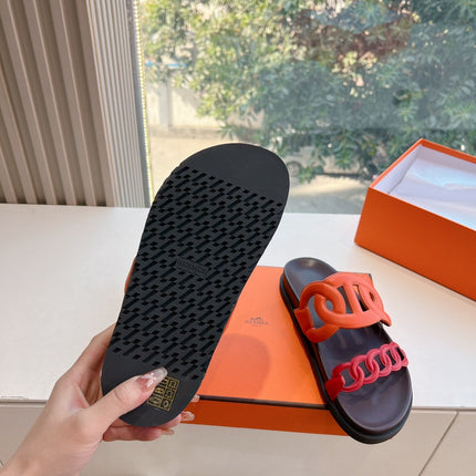 EXTRA SANDAL IN CHERRY RED MIX FIRE ORANGE CALFSKIN