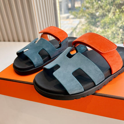 CHYPRE SANDAL IN TEAL GREEN MIX FIRE ORANGE SUEDE