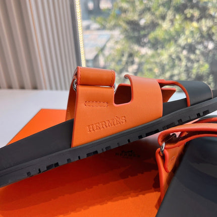 CHYPRE SANDAL IN VIVID ORANGE MIX BLACK CALFSKIN