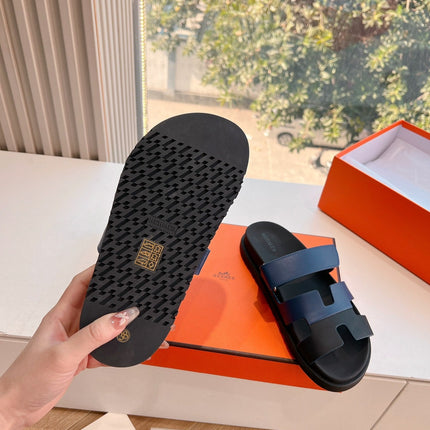 CHYPRE SANDAL IN AEGEAN BLUE MIX BLACK CALFSKIN