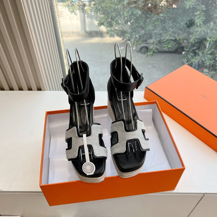 ELDA ESPADRILLE IN WHITE FABRIC AND BLACK CALFSKIN