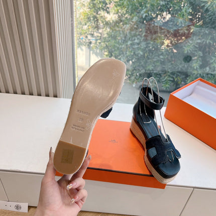 ELDA ESPADRILLE IN MIDNIGHT BLUE FABRIC AND BLACK CALFSKIN