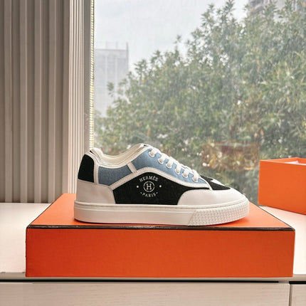 GET SNEAKER IN BLACK MIX LIGHT BLUE CANVAS AND CALFSKIN