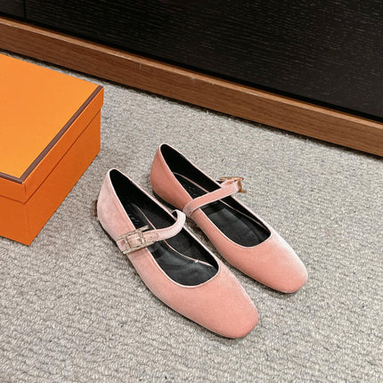 JANE BALLET FLAT PEACHY PINK VELVET