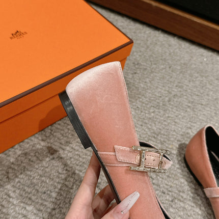 JANE BALLET FLAT PEACHY PINK VELVET