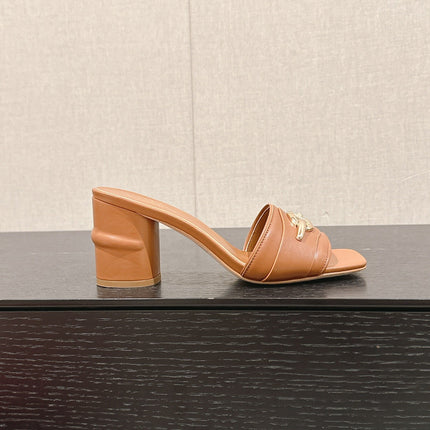 VLOGO SIGNATURE SLIDE SANDAL 60MM IN BRONZE BROWN CALFSKIN