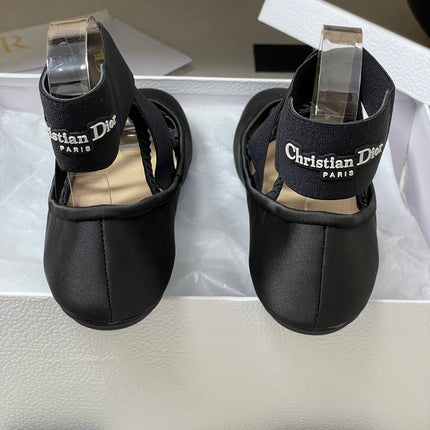 DIOR STRETCH BALLET FLATS 25S IN BLACK FABRIC WITH CROSSED STRAPS