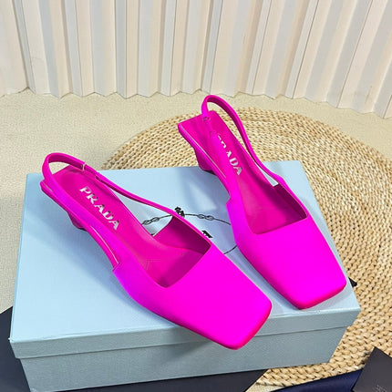 PRA SQUARE TOE SLINGBACK PUMPS BRIGHT PINK SATIN