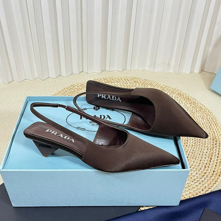 PRA POINTED TOE SLINGBACK PUMPS CHOCOLATE SATIN