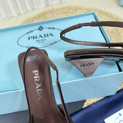 PRA POINTED TOE SLINGBACK PUMPS CHOCOLATE SATIN