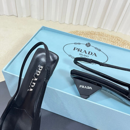 PRA POINTED TOE SLINGBACK PUMPS BLACK SATIN