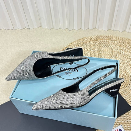 PRA POINTED TOE SLINGBACK PUMPS SNAKESKIN MOTIF SATIN