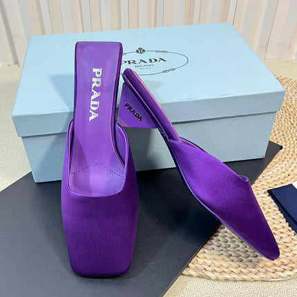 PRA SQUARE TOE MULES VIOLET SATIN