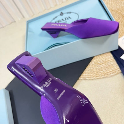 PRA SQUARE TOE MULES VIOLET SATIN
