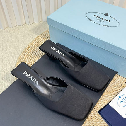 PRA SQUARE TOE MULES BLACK SATIN