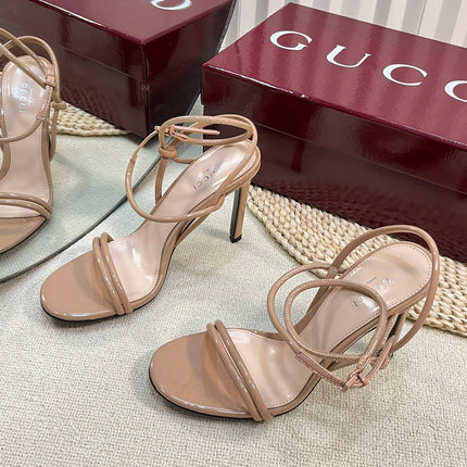 HIGH SANDAL 10 CM IN TAN BEIGE GLOSSY CALFSKIN