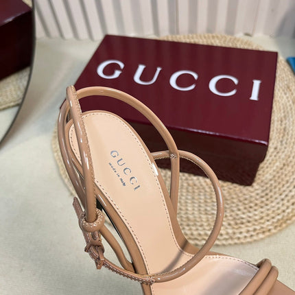 HIGH SANDAL 10 CM IN TAN BEIGE GLOSSY CALFSKIN