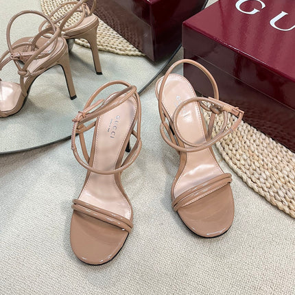 HIGH SANDAL 10 CM IN TAN BEIGE GLOSSY CALFSKIN