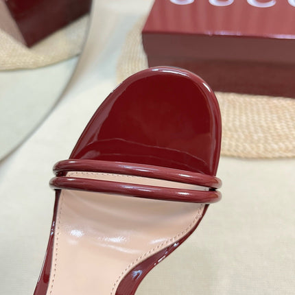HIGH SANDAL 10 CM IN BERRY RED GLOSSY CALFSKIN