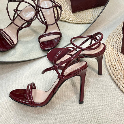 HIGH SANDAL 10 CM IN BERRY RED GLOSSY CALFSKIN