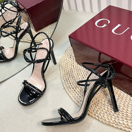 HIGH SANDAL 10 CM IN BLACK GLOSSY CALFSKIN