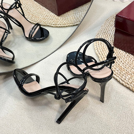 HIGH SANDAL 10 CM IN BLACK GLOSSY CALFSKIN