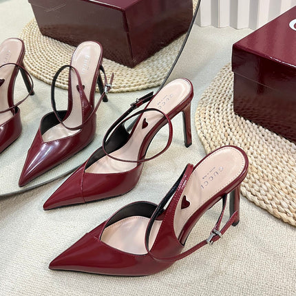 HIGH SLINGBACK PUMP 10 CM IN CHERRY RED GLOSSY CALFSKIN