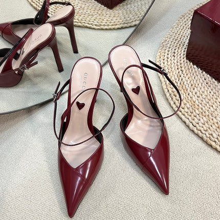 HIGH SLINGBACK PUMP 10 CM IN CHERRY RED GLOSSY CALFSKIN