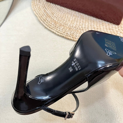 HIGH SLINGBACK PUMP 10 CM IN BLACK GLOSSY CALFSKIN
