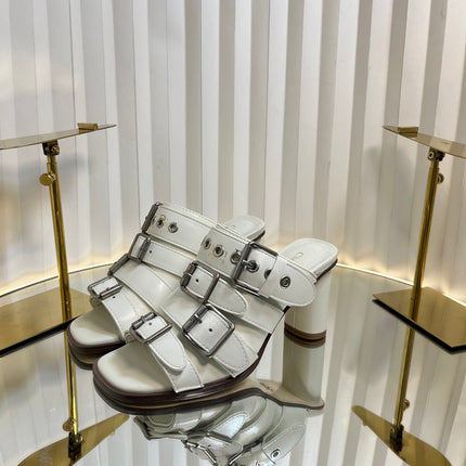 PUNK HEEL SLIDES 25S 80MM IN WHITE CALFSKIN