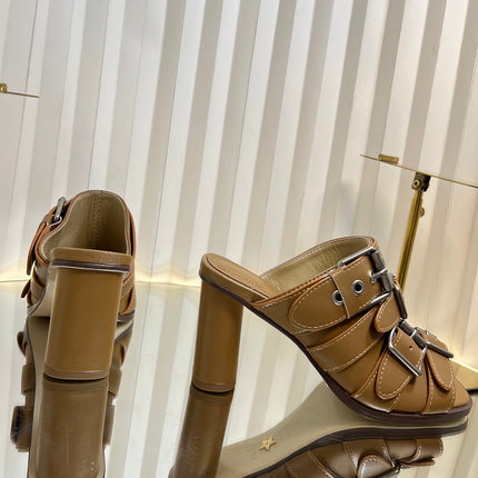PUNK HEEL SLIDES 25S 80MM IN BROWN CALFSKIN