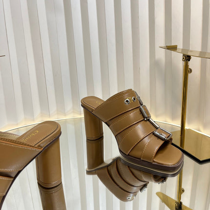 PUNK HEEL SLIDES 25S 80MM IN BROWN CALFSKIN