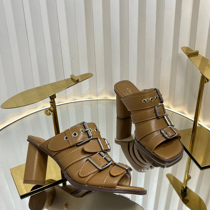 PUNK HEEL SLIDES 25S 80MM IN BROWN CALFSKIN