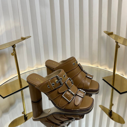PUNK HEEL SLIDES 25S 80MM IN BROWN CALFSKIN