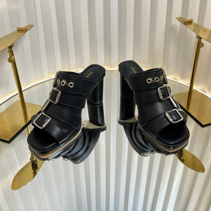 PUNK HEEL SLIDES 25S 80MM IN BLACK CALFSKIN