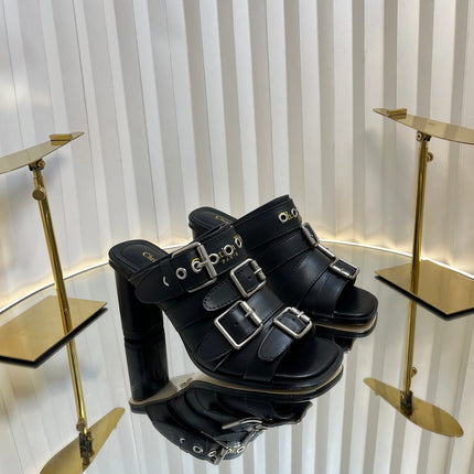 PUNK HEEL SLIDES 25S 80MM IN BLACK CALFSKIN