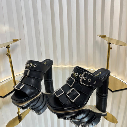 PUNK HEEL SLIDES 25S 80MM IN BLACK CALFSKIN