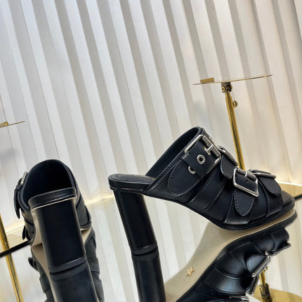 PUNK HEEL SLIDES 25S 80MM IN BLACK CALFSKIN