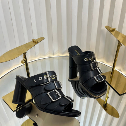 PUNK HEEL SLIDES 25S 80MM IN BLACK CALFSKIN