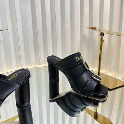 PUNK HEEL SLIDES 25S 80MM IN BLACK CALFSKIN