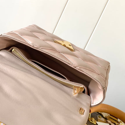 LV 25S GO-14 MM 23 IN LIGHT PINK QUILTED LAMBSKIN GOLD HARDWRE