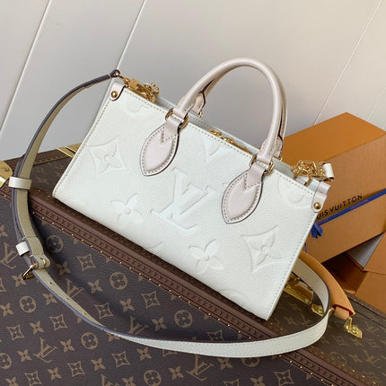 LV 25S ONTHEGO EAST WEST BAG 25 IN CREAM CALFSKIN MONOGRAM EMPREINTE