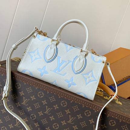 LV 25S ONTHEGO EAST WEST BAG 25 IN WHITE BLUE CALFSKIN MONOGRAM EMPREINTE