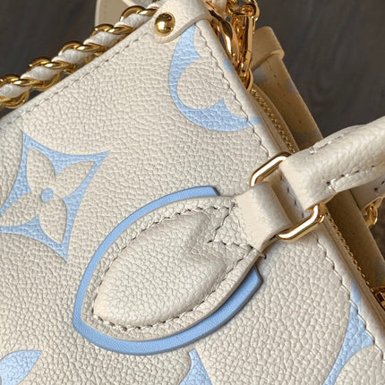 LV 25S ONTHEGO EAST WEST BAG 25 IN WHITE BLUE CALFSKIN MONOGRAM EMPREINTE