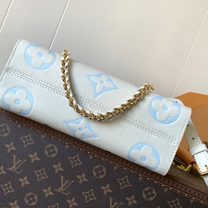 LV 25S ONTHEGO EAST WEST BAG 25 IN WHITE BLUE CALFSKIN MONOGRAM EMPREINTE